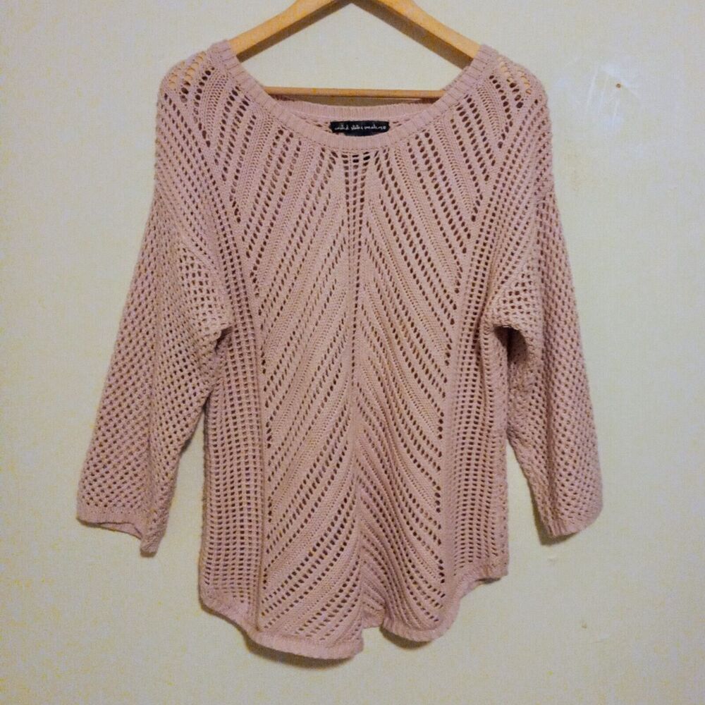United States Sweaters Open Knit Sweater-Size X-Large-Blush Pink-Crochet